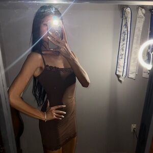 SKIMS BROWN LACE SLIP DRESS